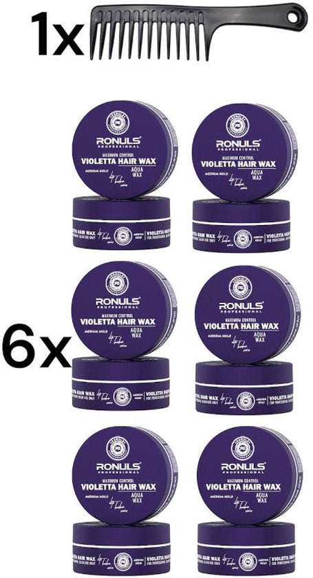 Ronuls Professional hair styling Violetta wax + gratis Styling Kam Voordeelverpakking 6x 150ml