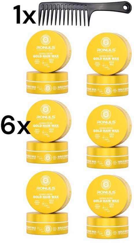 Ronuls Professional hair styling Gold wax + gratis Styling Kam Voordeelverpakking 6x 150ml