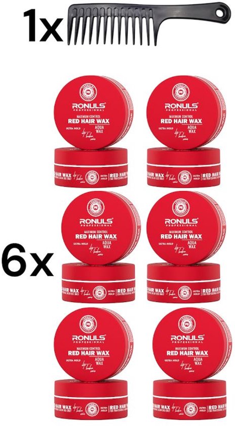Ronuls Professional hair styling wax Red + gratis Styling Kam Voordeelverpakking 6x 150ml