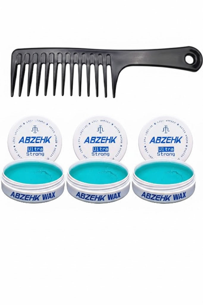 Abzehk Blue Ultra Strong Hair Styling Wax 3 Stuks + Gratis Styling Kam